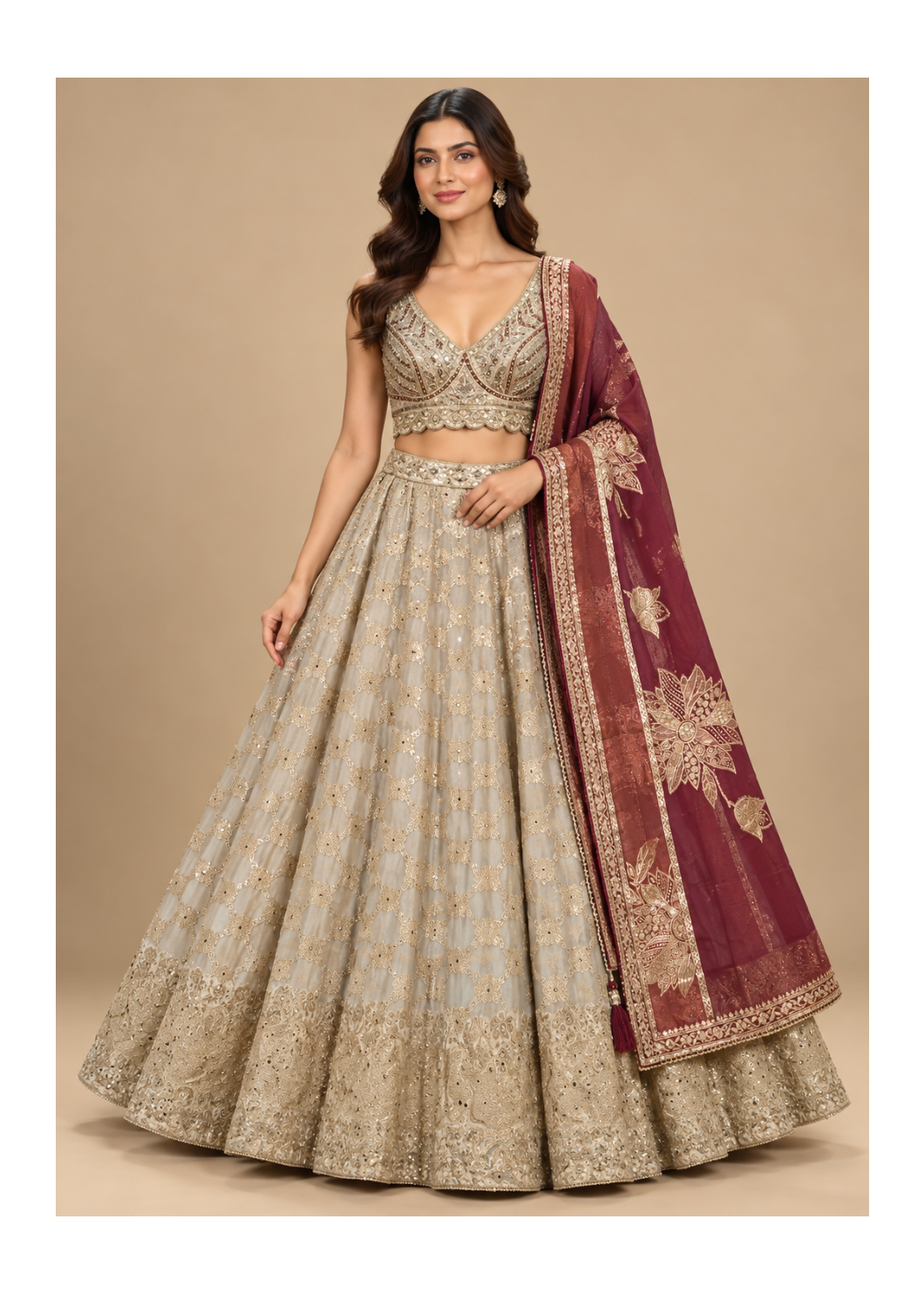 Royal Silver Grey Embroidered Wedding Lehenga