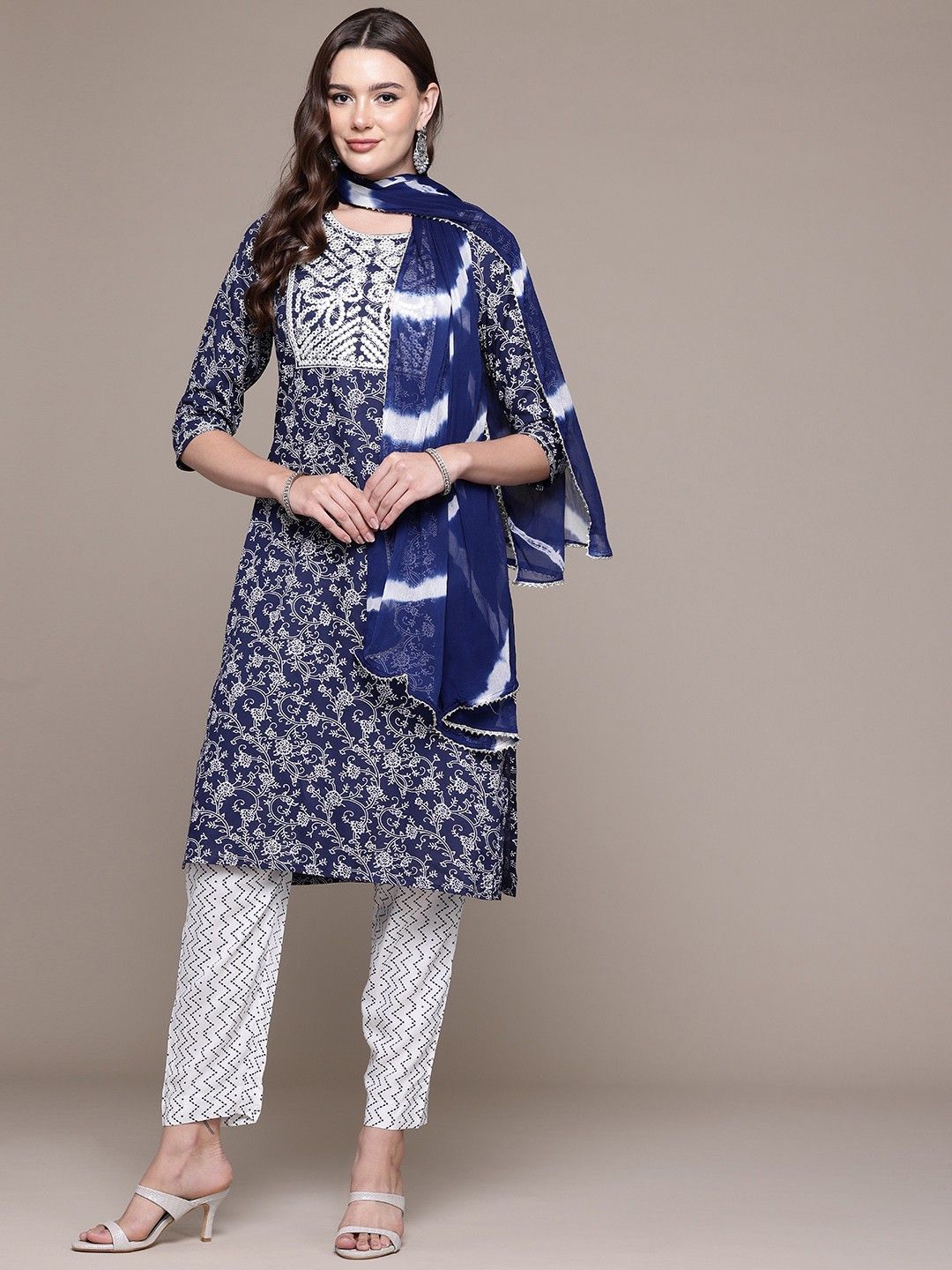 Indigo Floral Printed Cotton Suit Set Main image
