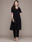 Black Lace Trimmed Cotton Suit Set