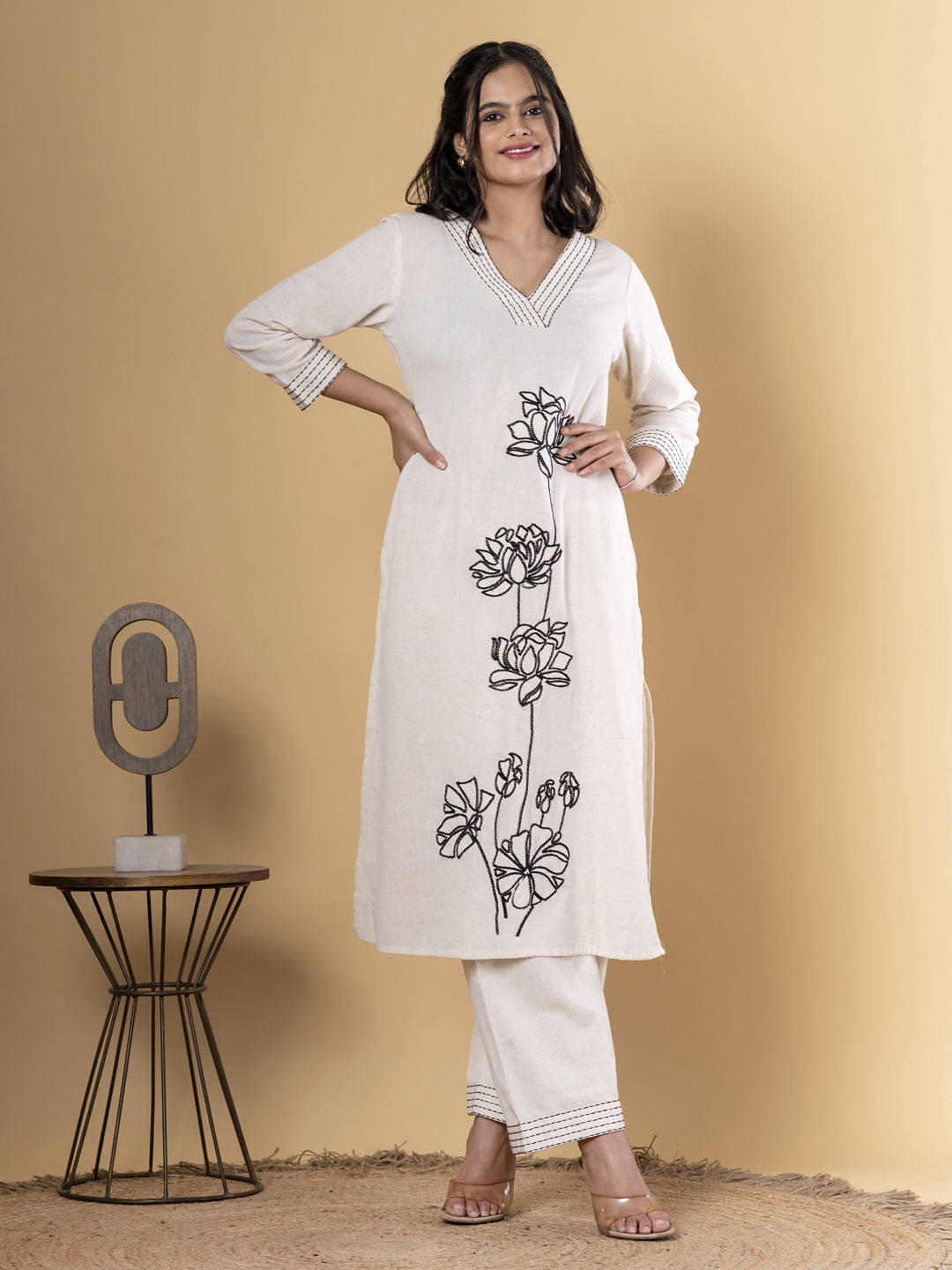 Lotus Embroidered Cotton Co-ord Set Main image