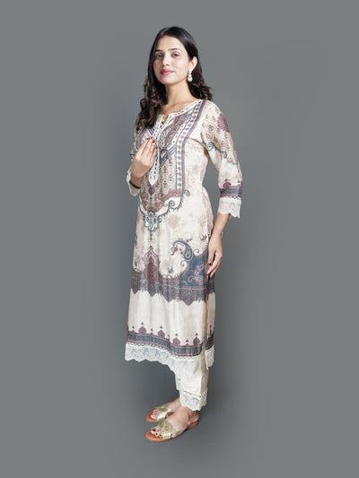Elegant Cream Printed Kurti Set with Paisley (GB-2349 R-30)