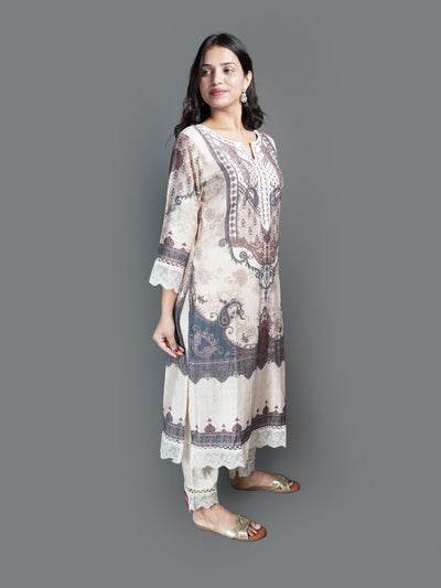 Elegant Cream Printed Kurti Set with Paisley (GB-2349 R-30)