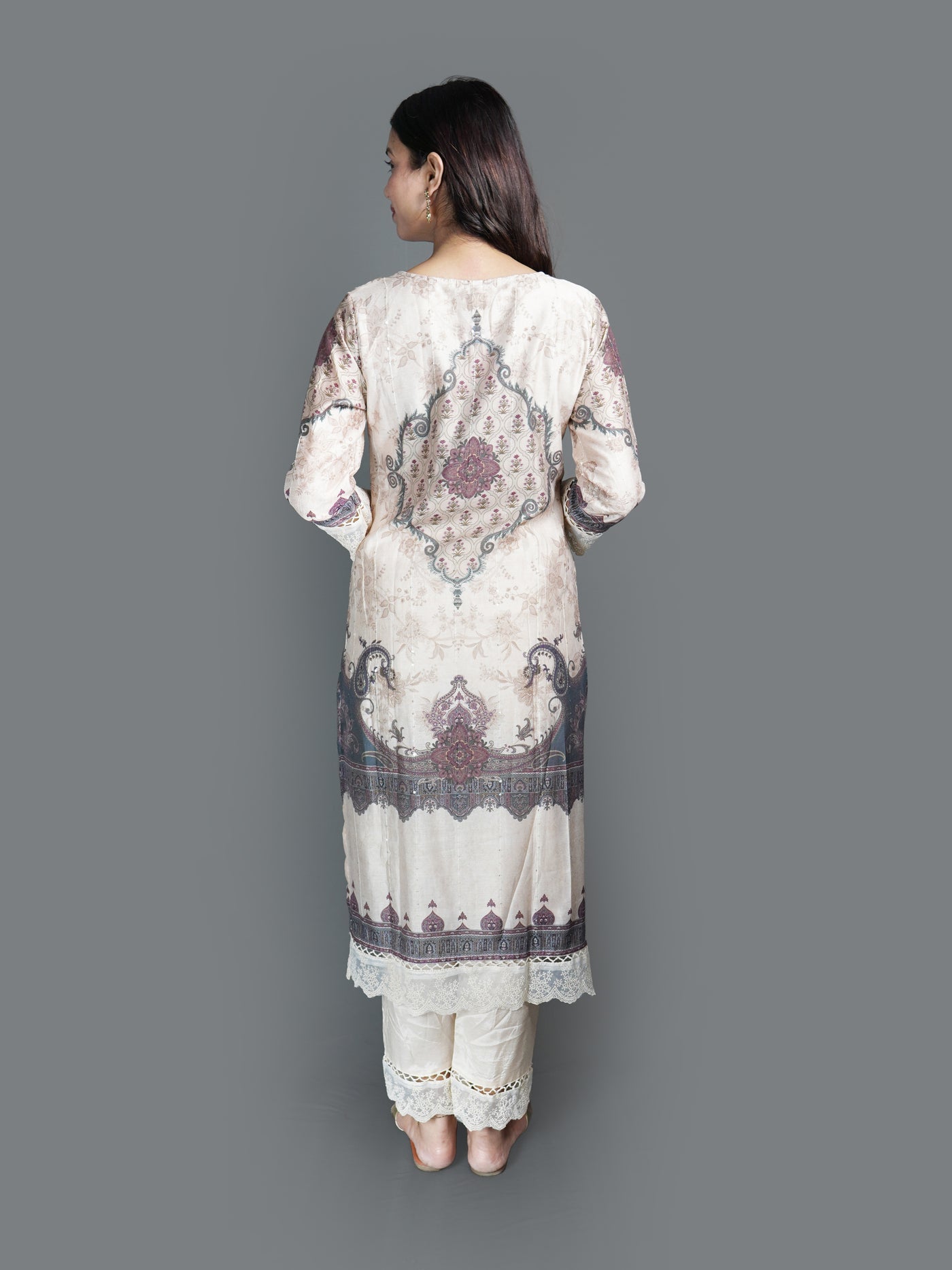 Elegant Cream Printed Kurti Set with Paisley (GB-2349 R-30)