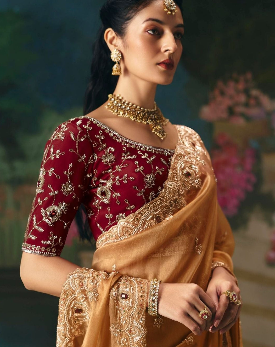 Gilded Crimson Tissue Silk Saree