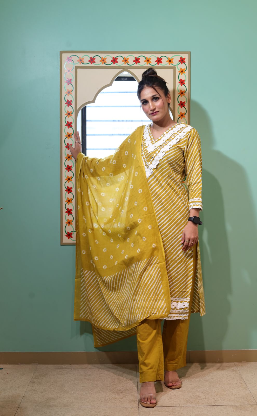 Elegant Brimstone Kurti with Pant and Dupatta Set