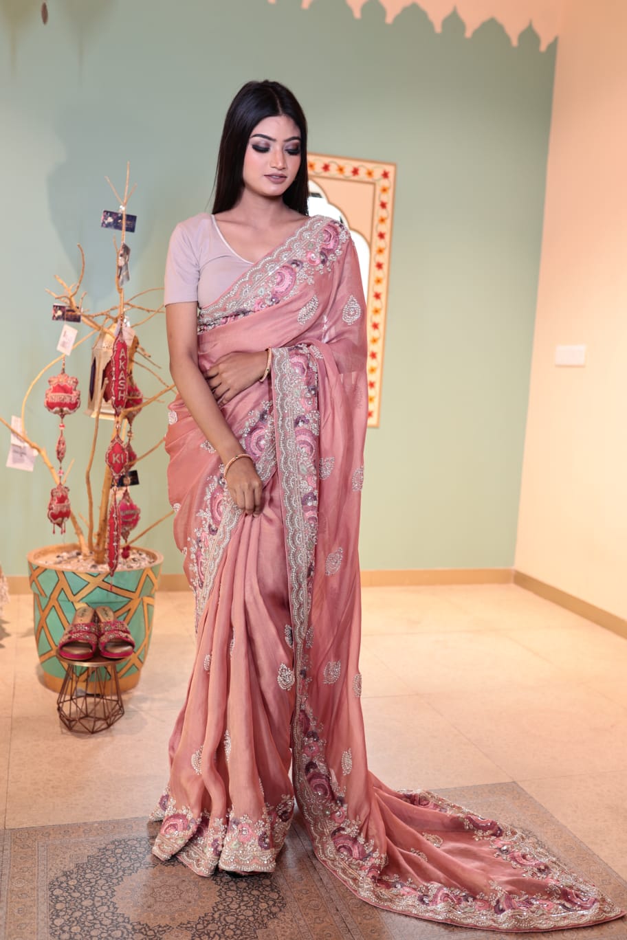 Luxurious Shilo Chinon Saree with Intricate Embroidery