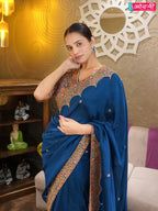 Teal Tapestry Scalloped Saree ( 21657 GS-64)