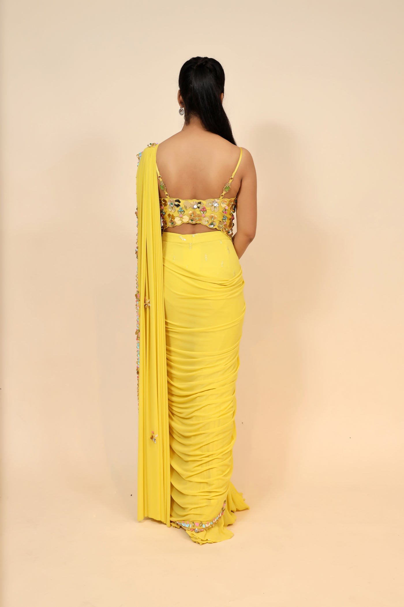 Yellow Digital Floral Printed Chiffon Dress