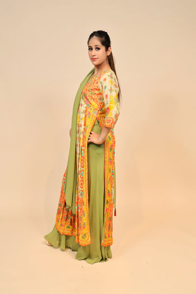 model posing wearing multicolor georgette kurti