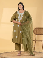 Olive Bloom: Chanderi Silk Suit Set