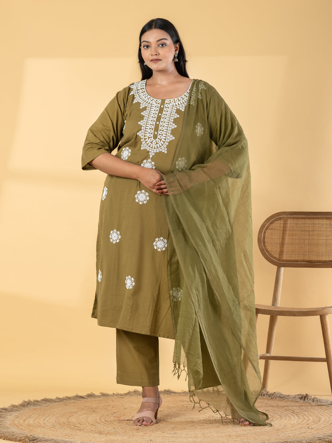 Olive Bloom: Chanderi Silk Suit Set