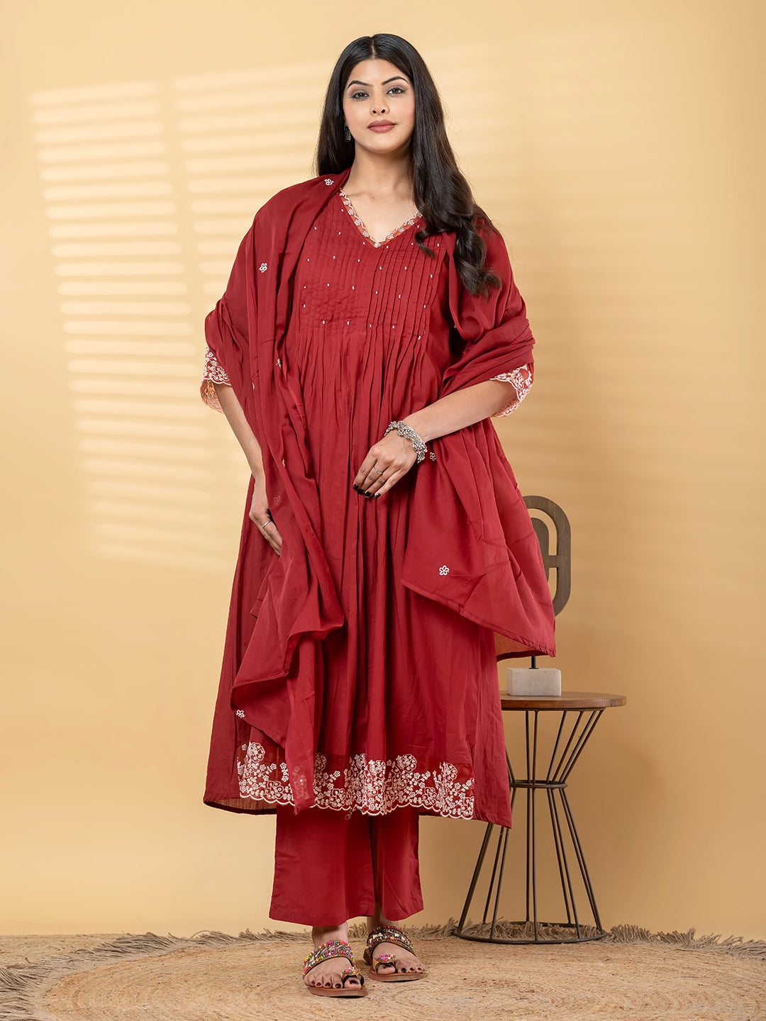 Deep Red Embroidered Anarkali Suit Set Main image