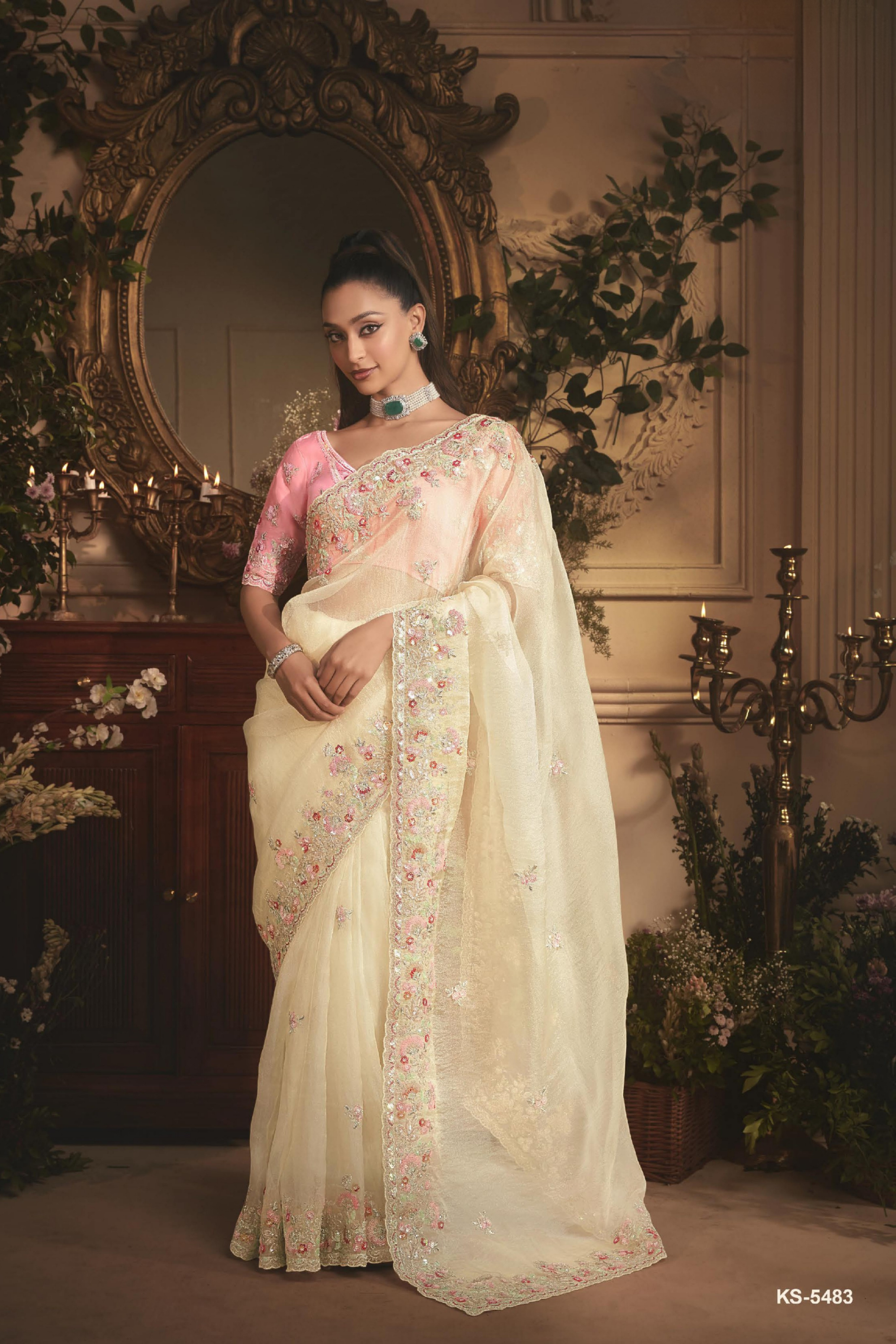 The 'Ivory Garden' Saree (5483 GS-98) Main image