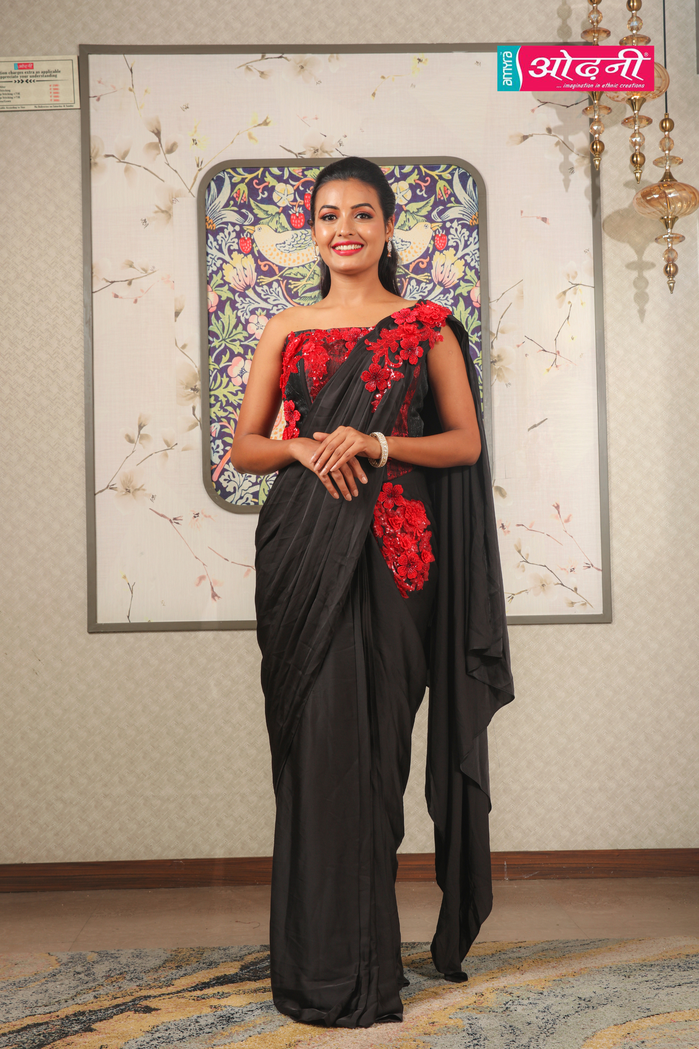 Black Ember Pre-Draped Saree (KDS-25-87 D-104)