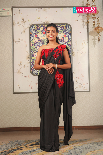Black Ember Pre-Draped Saree (KDS-25-87 D-104)