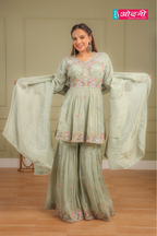 Floral Green Embroidered Sharara Suit (12049 GS-104)
