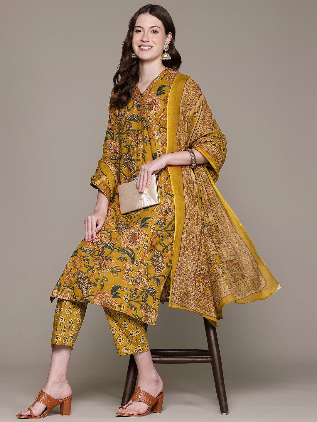 Golden Kalamkari Heritage Suit Set Main image