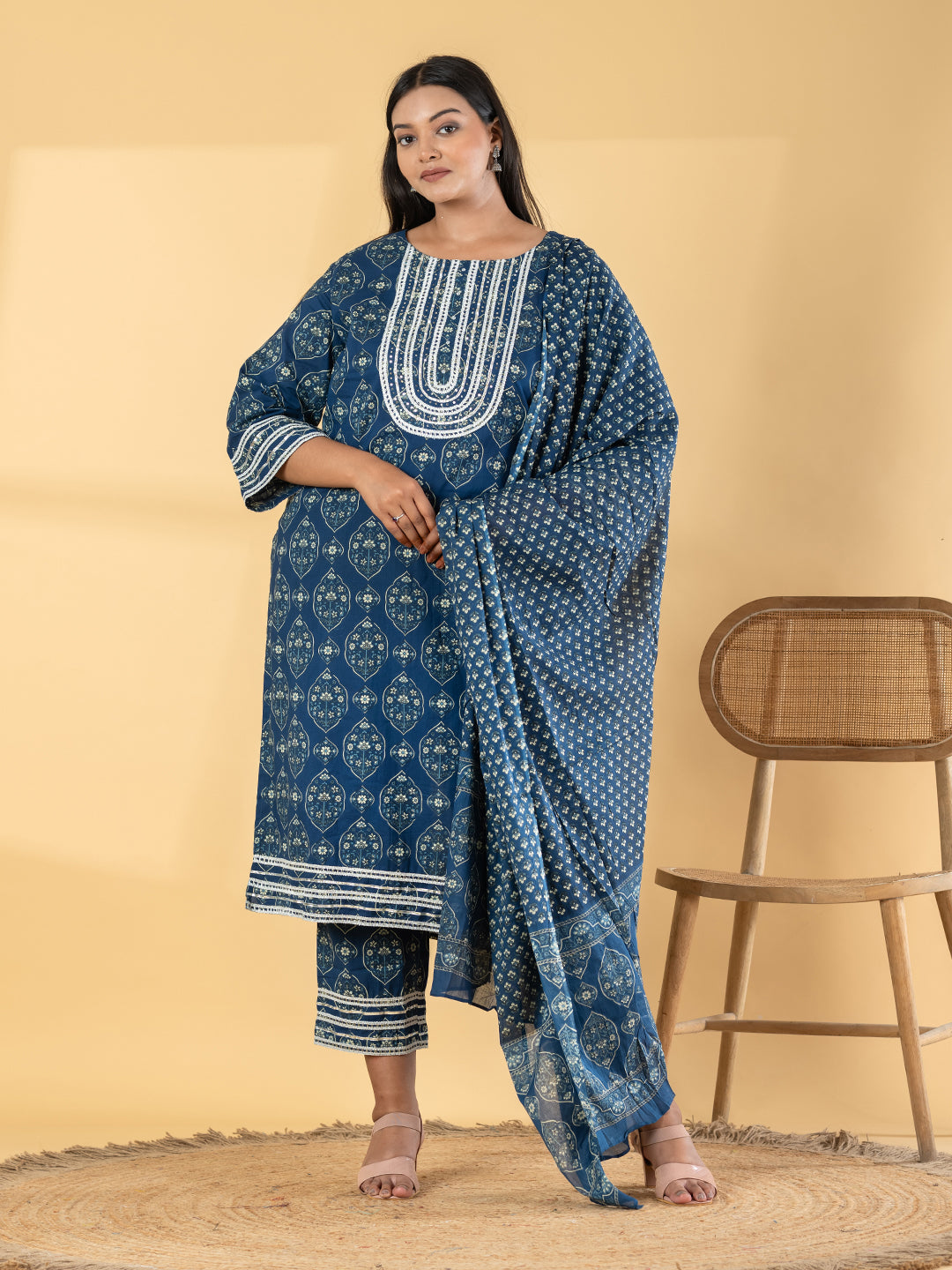 Indigo Cotton Silk Suit Main image
