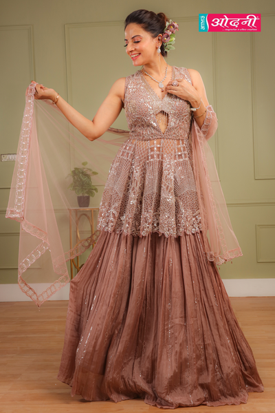 Mauve Layered Anarkali Short kurti and skirt (SA-23143 D-71)