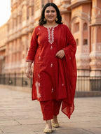 Crimson Heritage: Cotton Suit Set