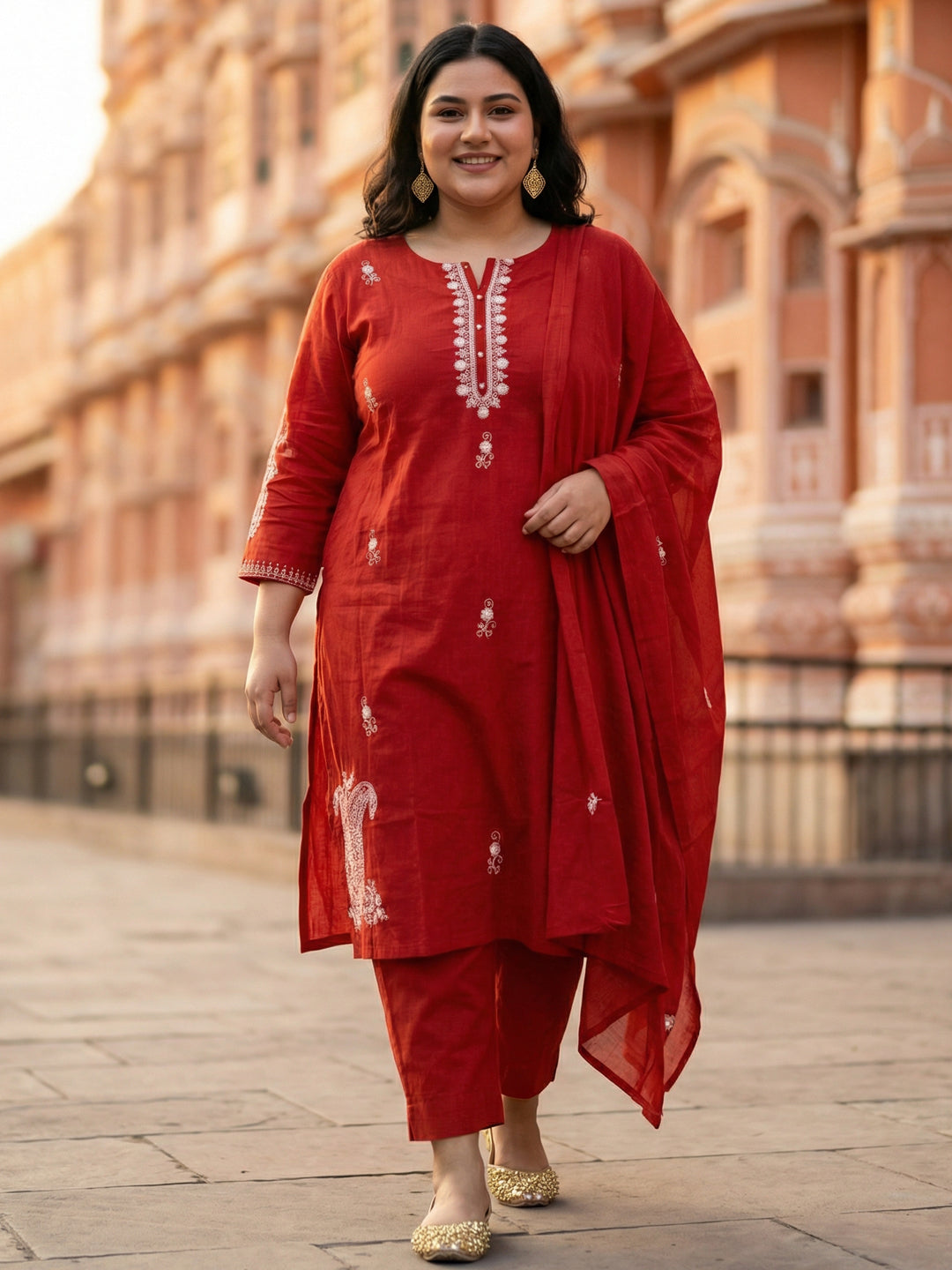 Crimson Heritage: Cotton Suit Set