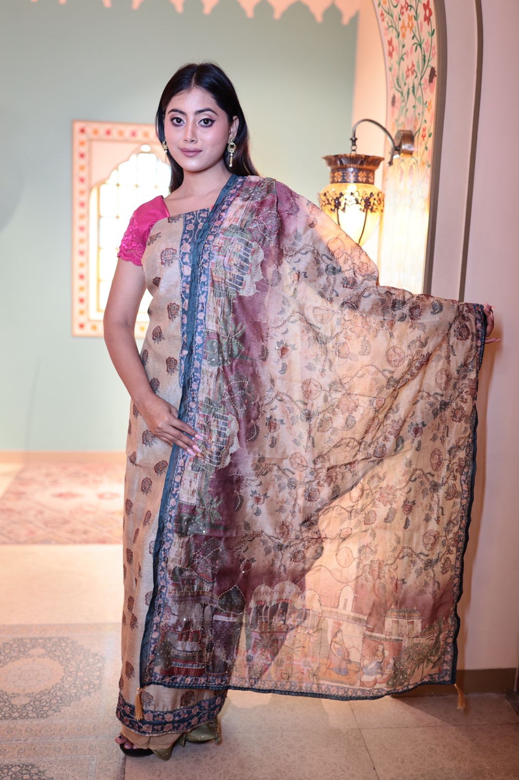 Elegant Multi-Color Satin Silk Unstitched Suit Fabric