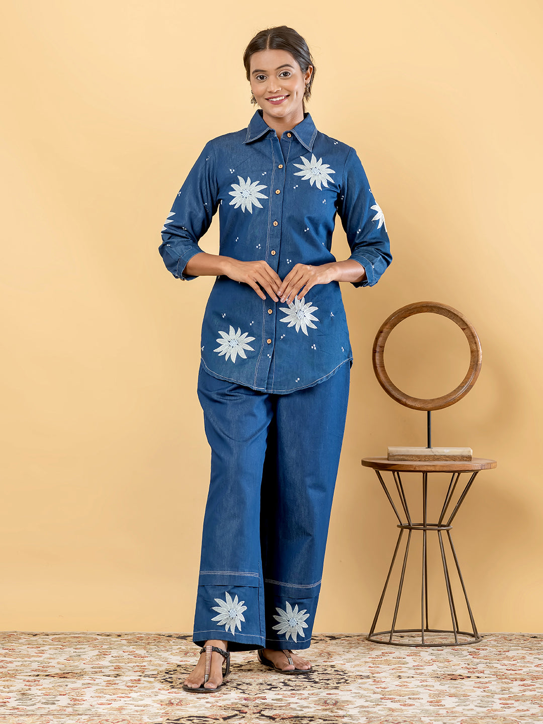 Indi-Denim Floral Embroidered Co-Ord Set