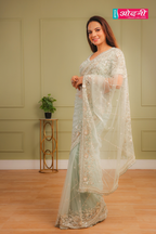 Mint Green Embellished Net Saree (2820 GS-86)