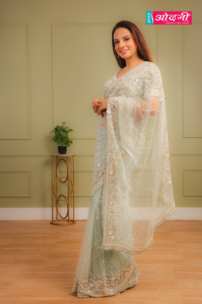Mint Green Embellished Net Saree (2820 GS-86)