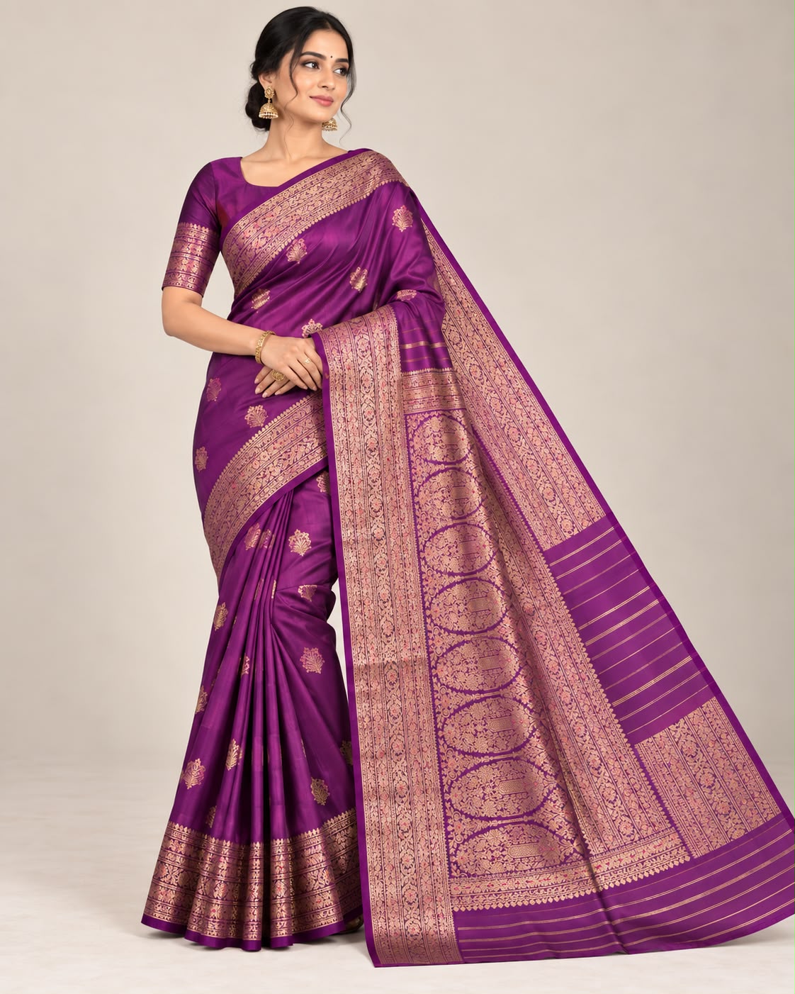 Purple Floral Buta Banarasi Katan Silk Saree