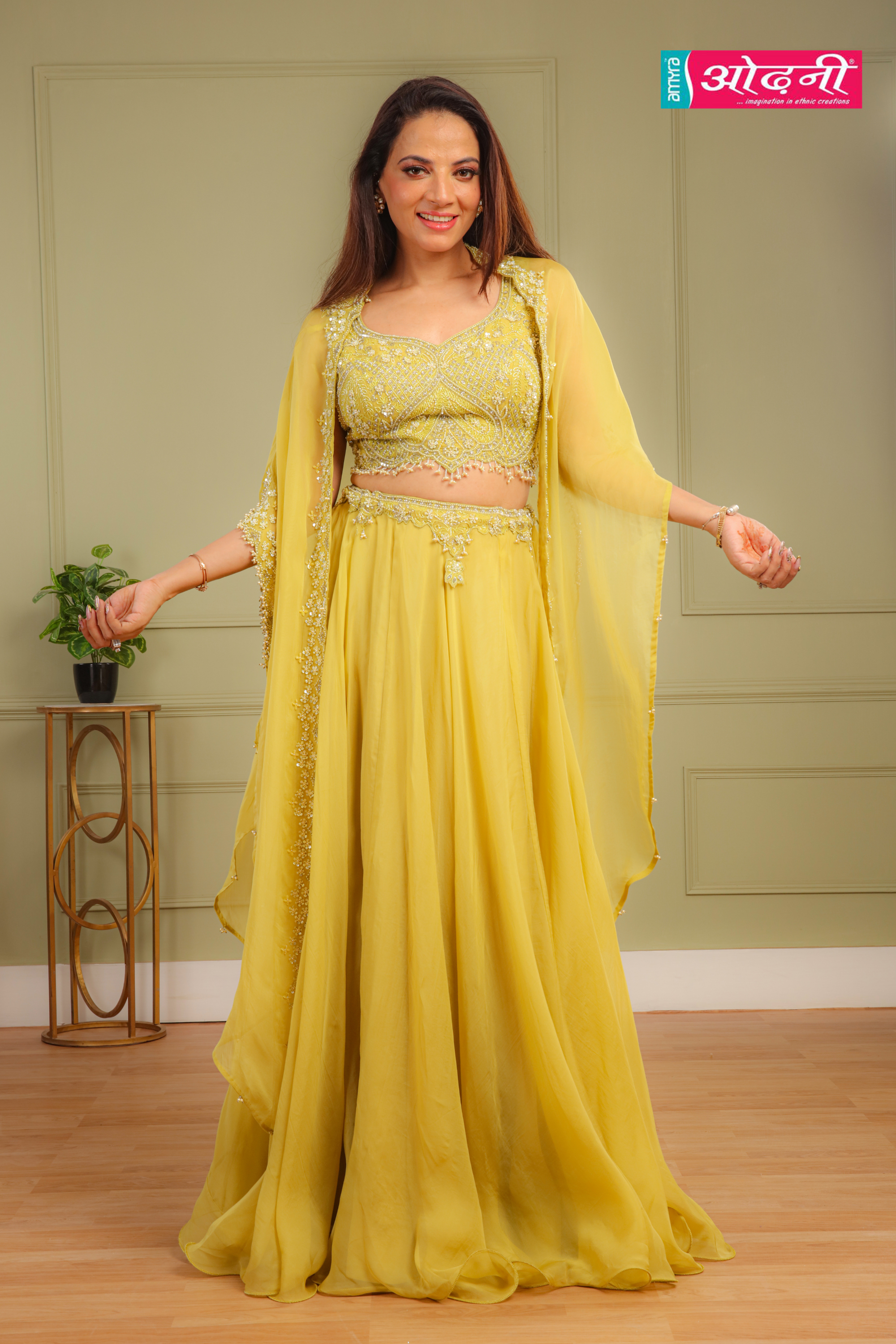 Yellow Embellished Lehenga with Cape (HA-3014 M-117)