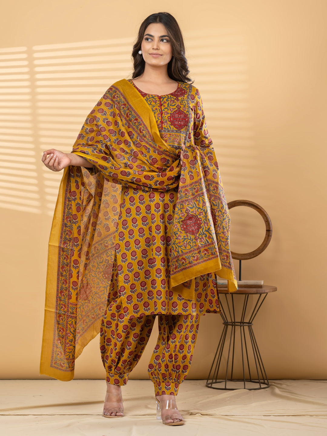 Mustard Yellow Block Printed Salwar Suit