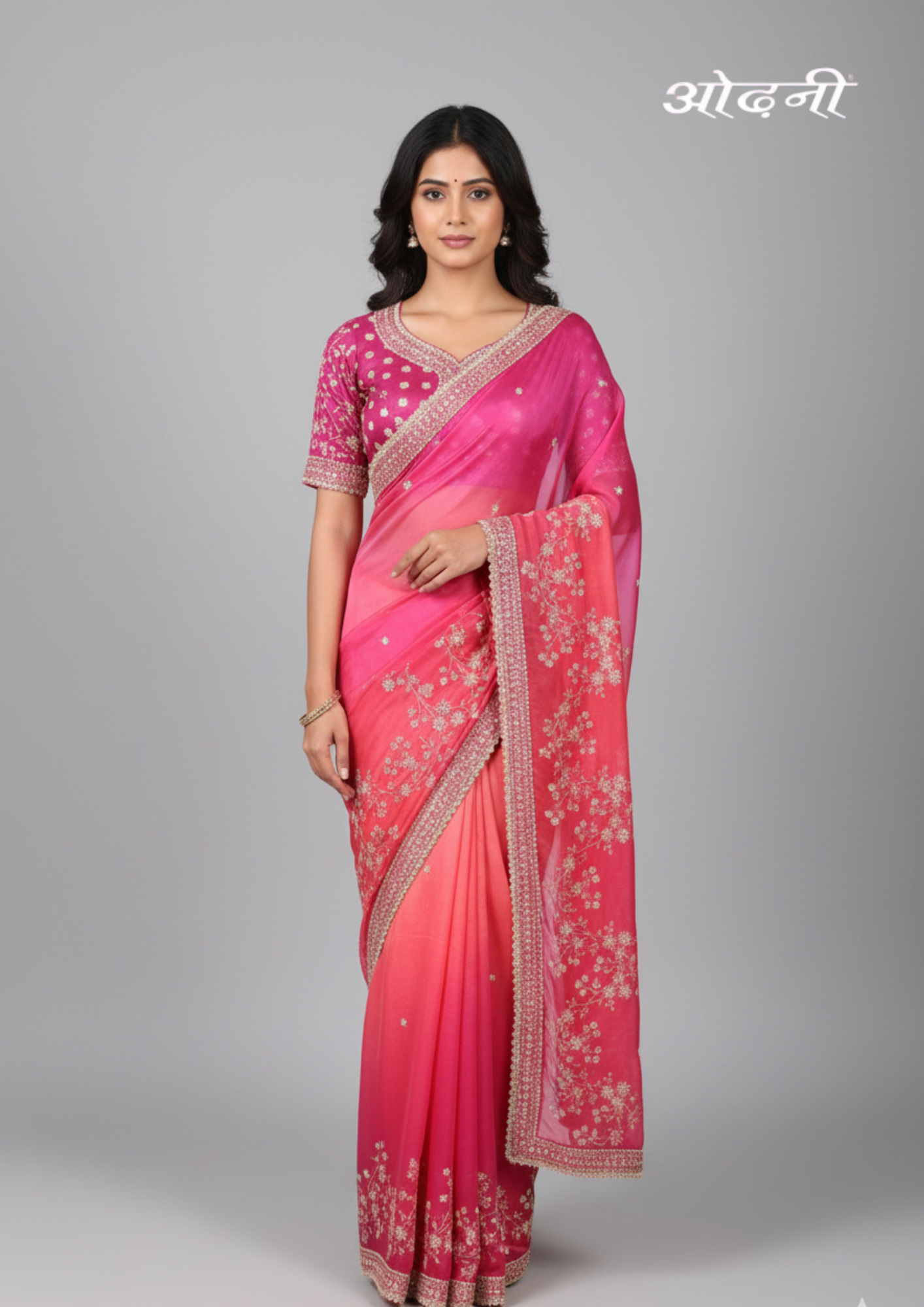Pink Ombre Georgette Saree with Floral Embroidery 
(S10103 B-84)