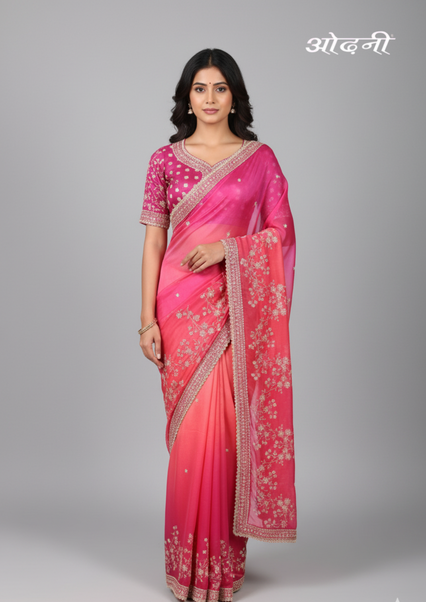 Pink Ombre Georgette Saree with Floral Embroidery 
(S10103 B-84)