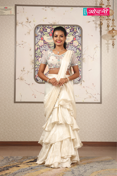 Ivory Ruffle Dream Drape Saree (ZW-4336 D-4)