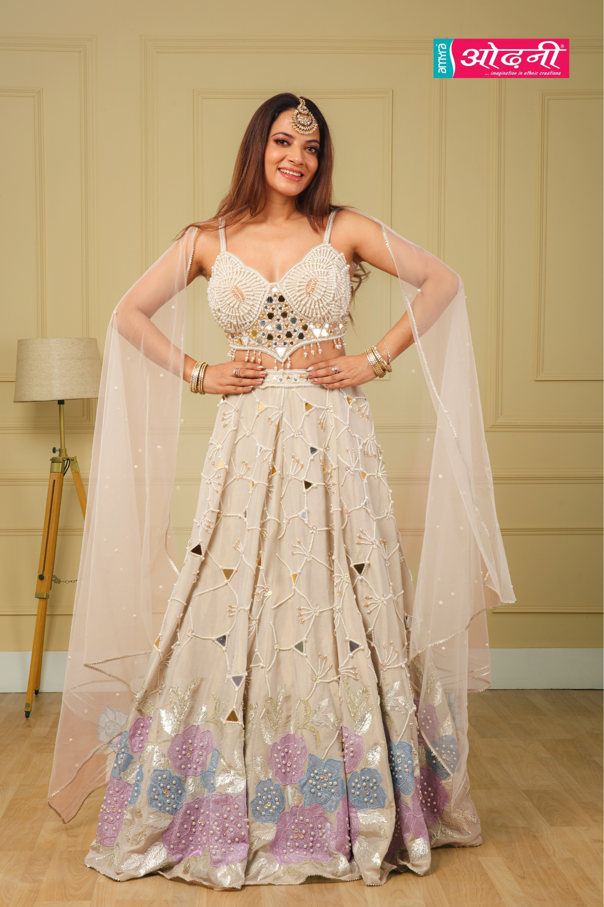 Ivory Pink Mirror-Work Lehenga (2637 M-87) Main image