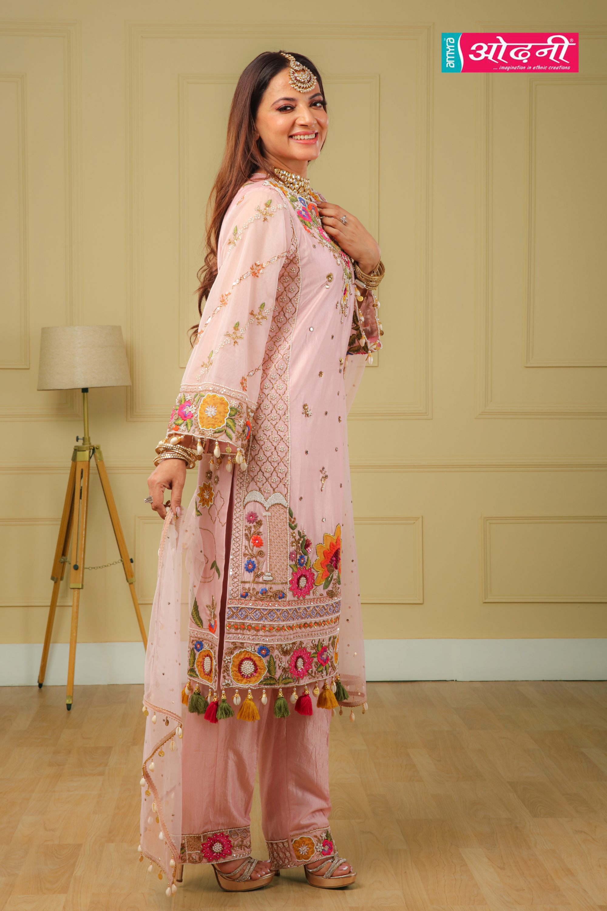 Flowery Pink Embroidered Suit (762-L D-17) Secondary image