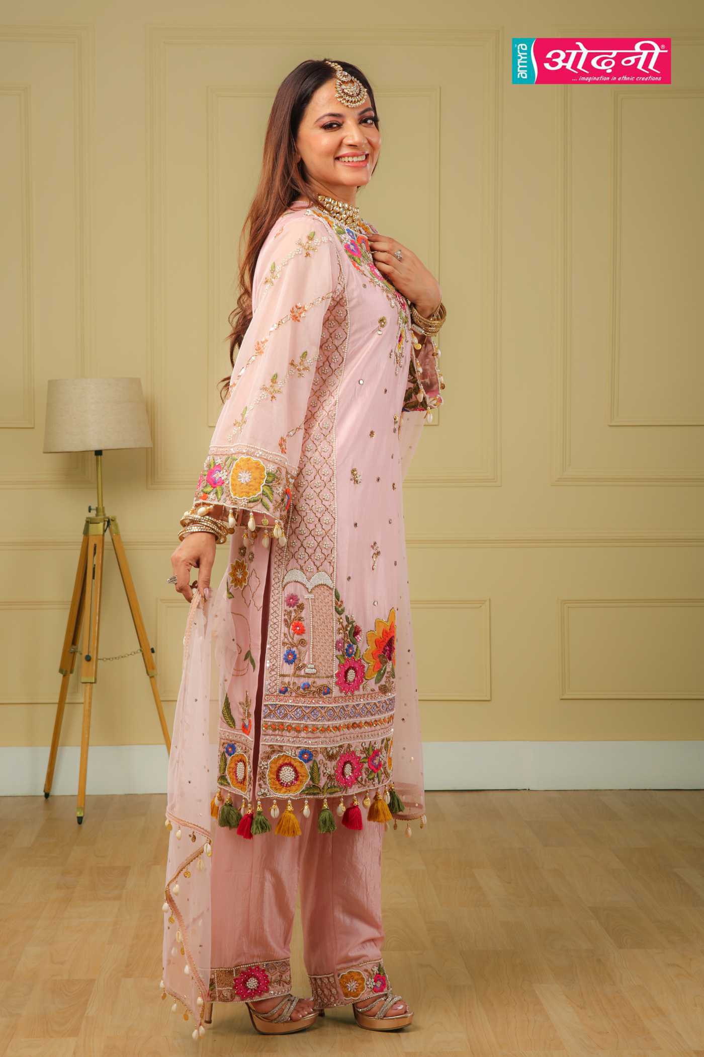Flowery Pink Embroidered Suit (762-L D-17)