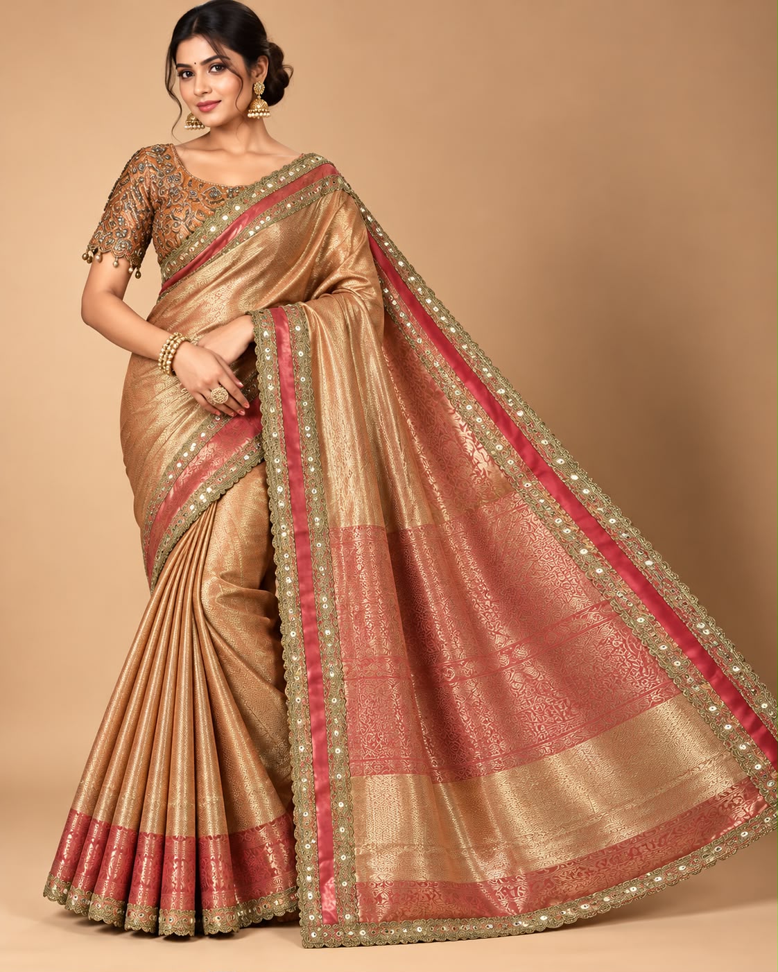 Copper Gold Tissue Silk Saree