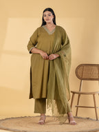 Olive Glimmer Chanderi Set