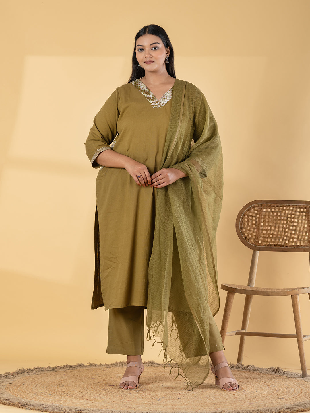 Olive Glimmer Chanderi Set