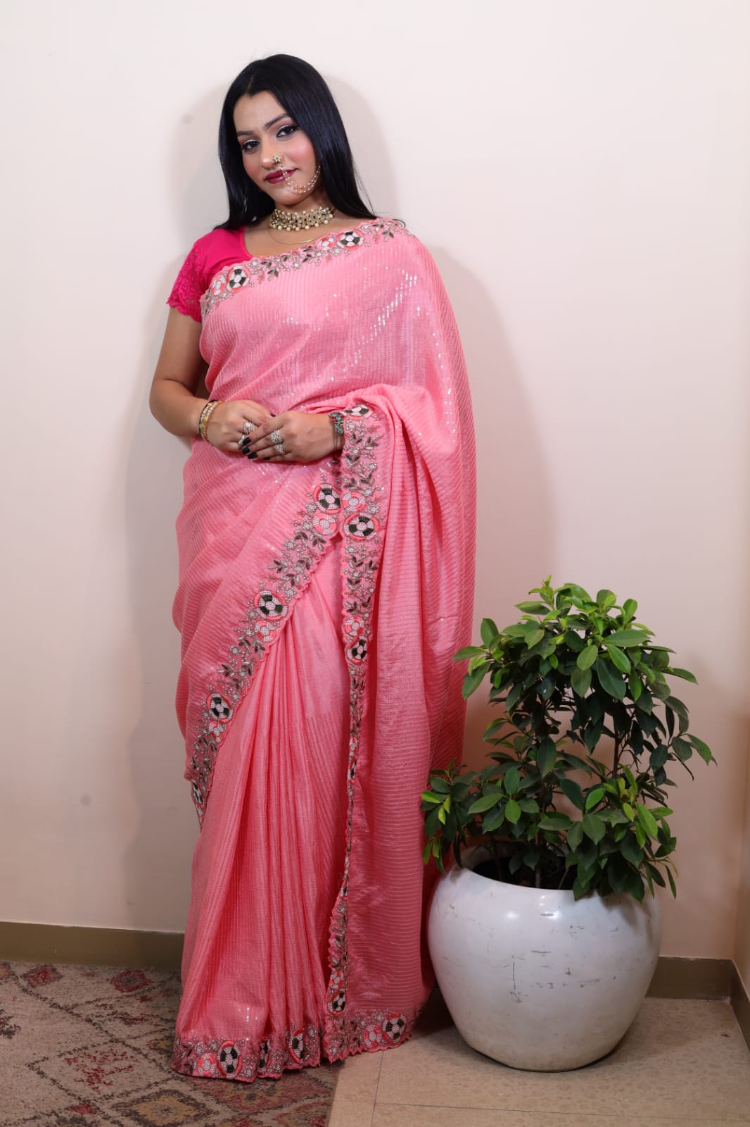 Rose Sequined Saree with Intricate Embroidery