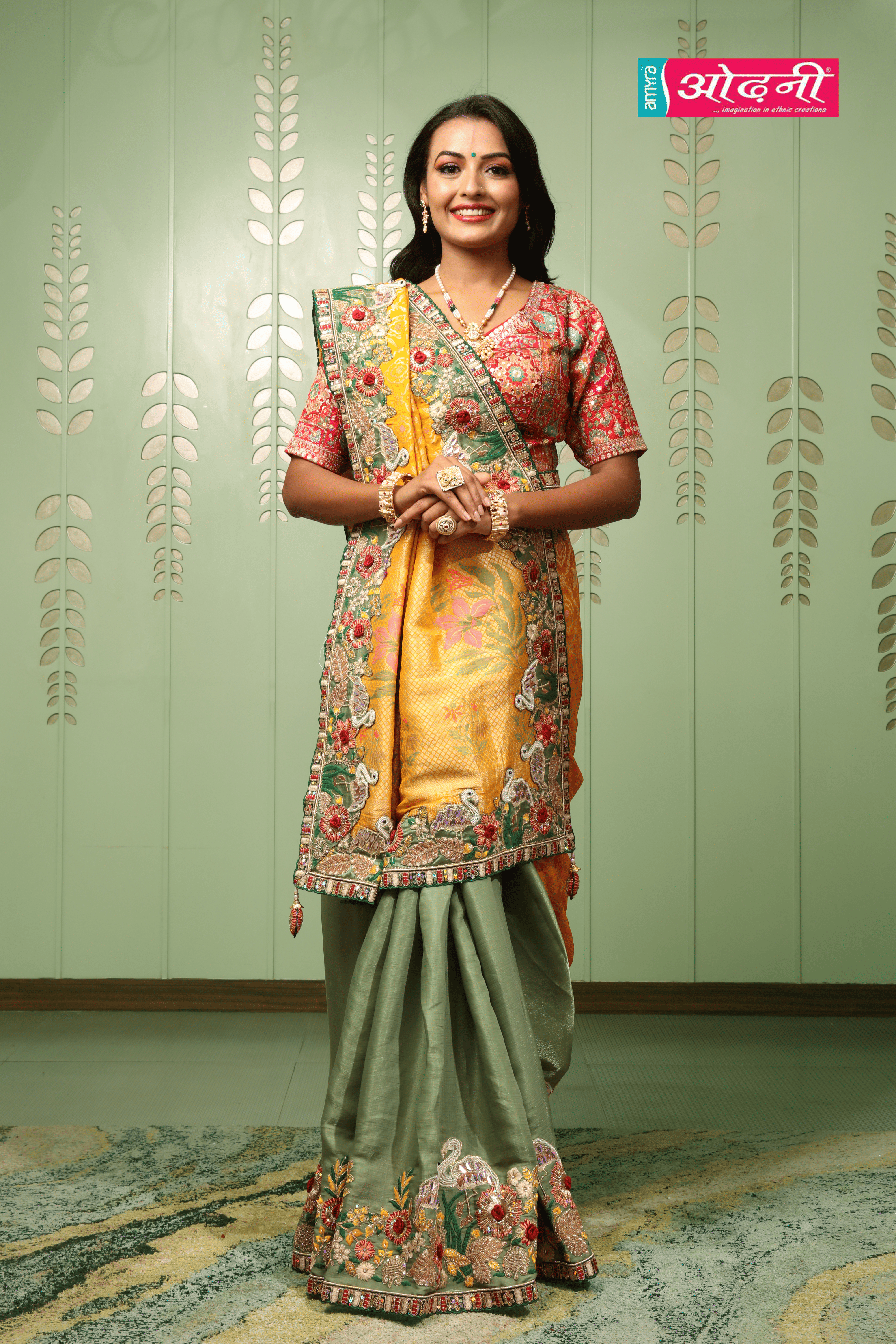 Marigold Grandeur Hand-Embroidered Saree (14166 GS-33) Main image