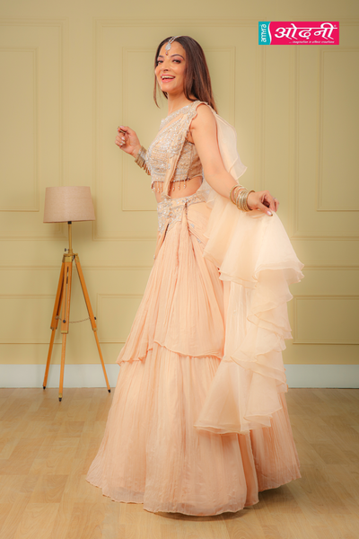 Peach Tiered Ruffle Lehenga (154 D-46)