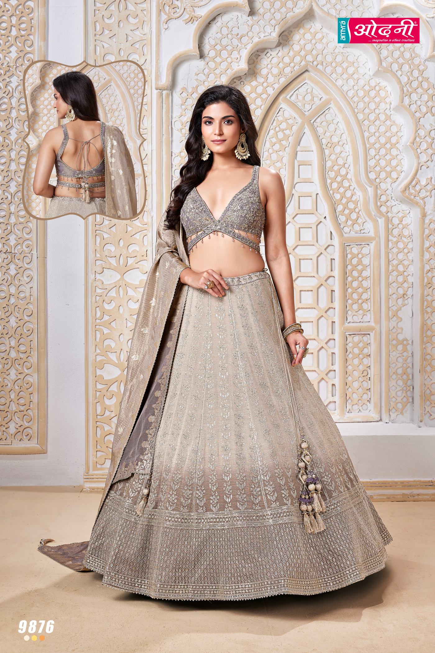 Taupe and Silver Ombre Luxury Lehenga (9876 M-27)