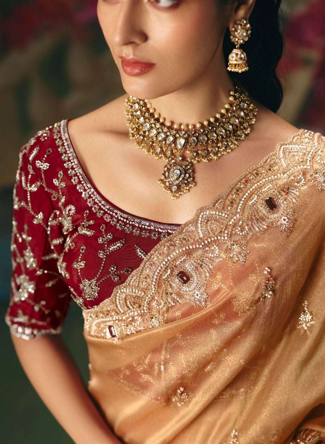 Gilded Crimson Tissue Silk Saree Secondary image