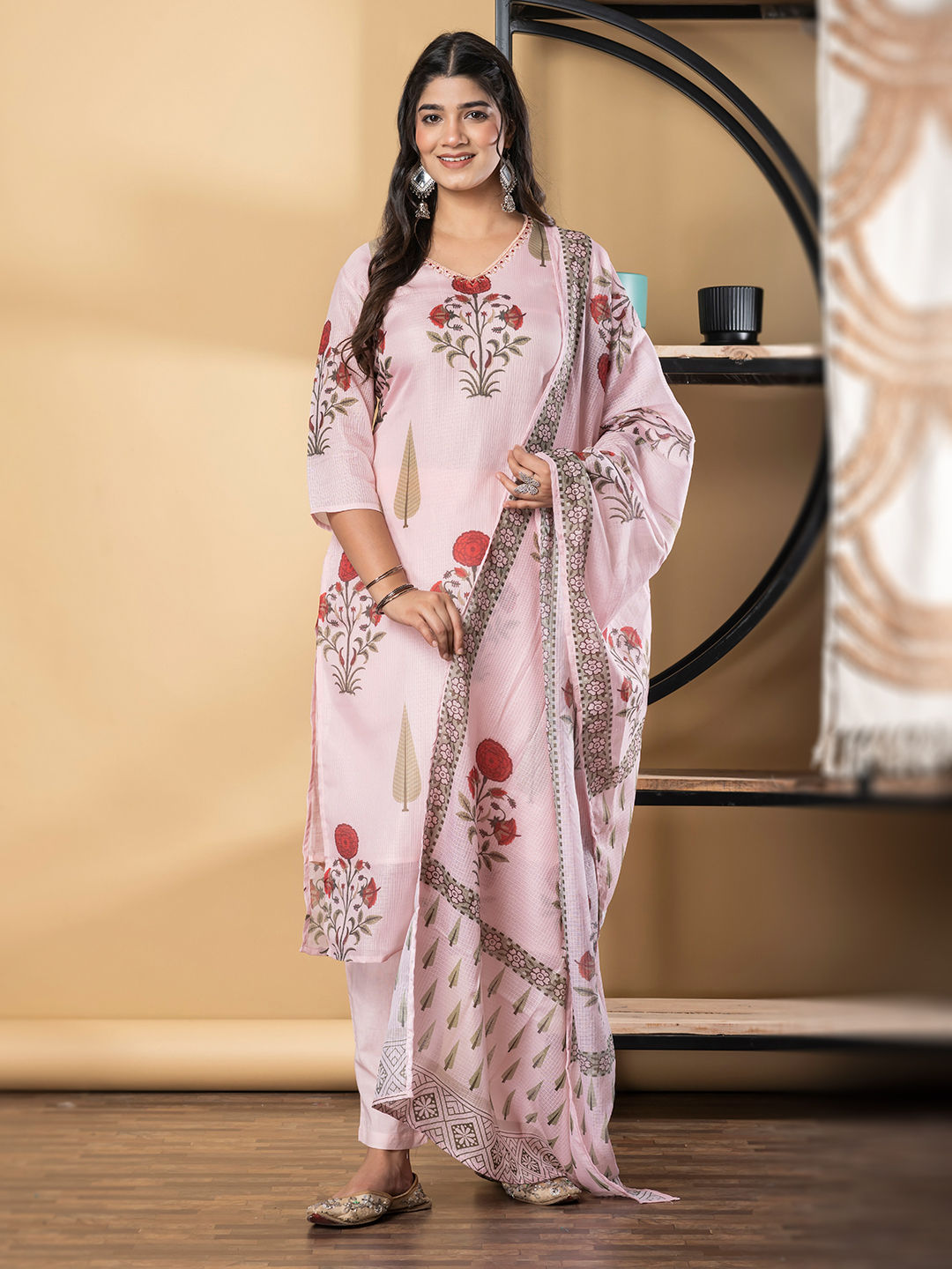 Blush Pink Floral Cotton Suit Set
