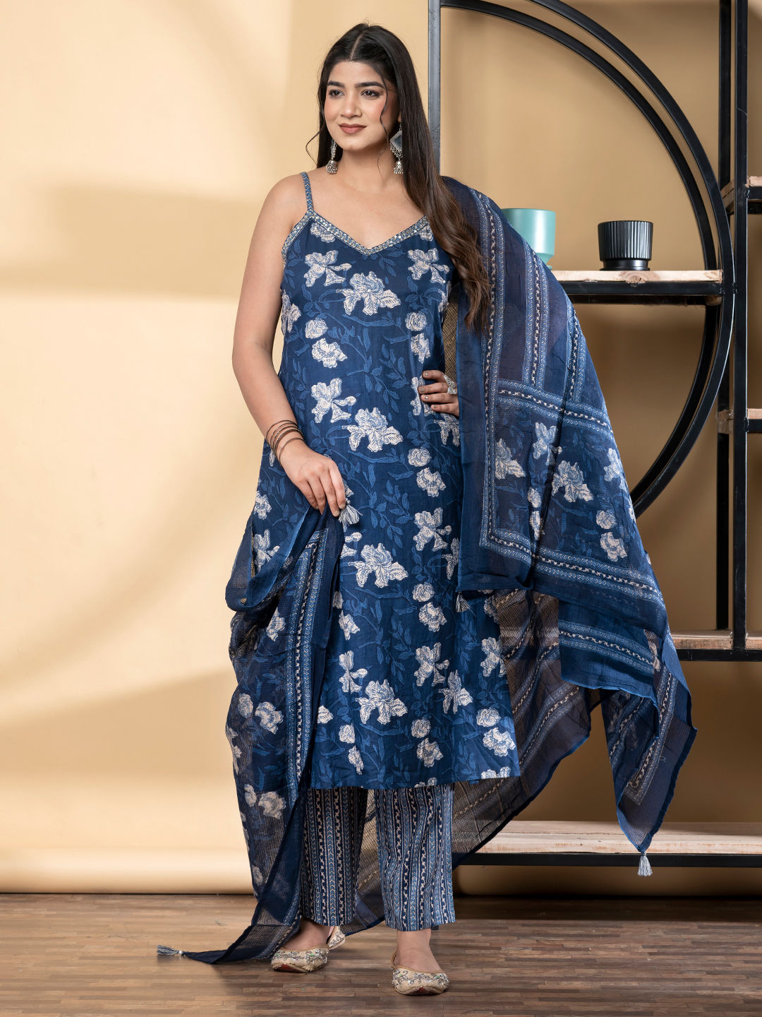 Indigo Floral Cotton Suit Set