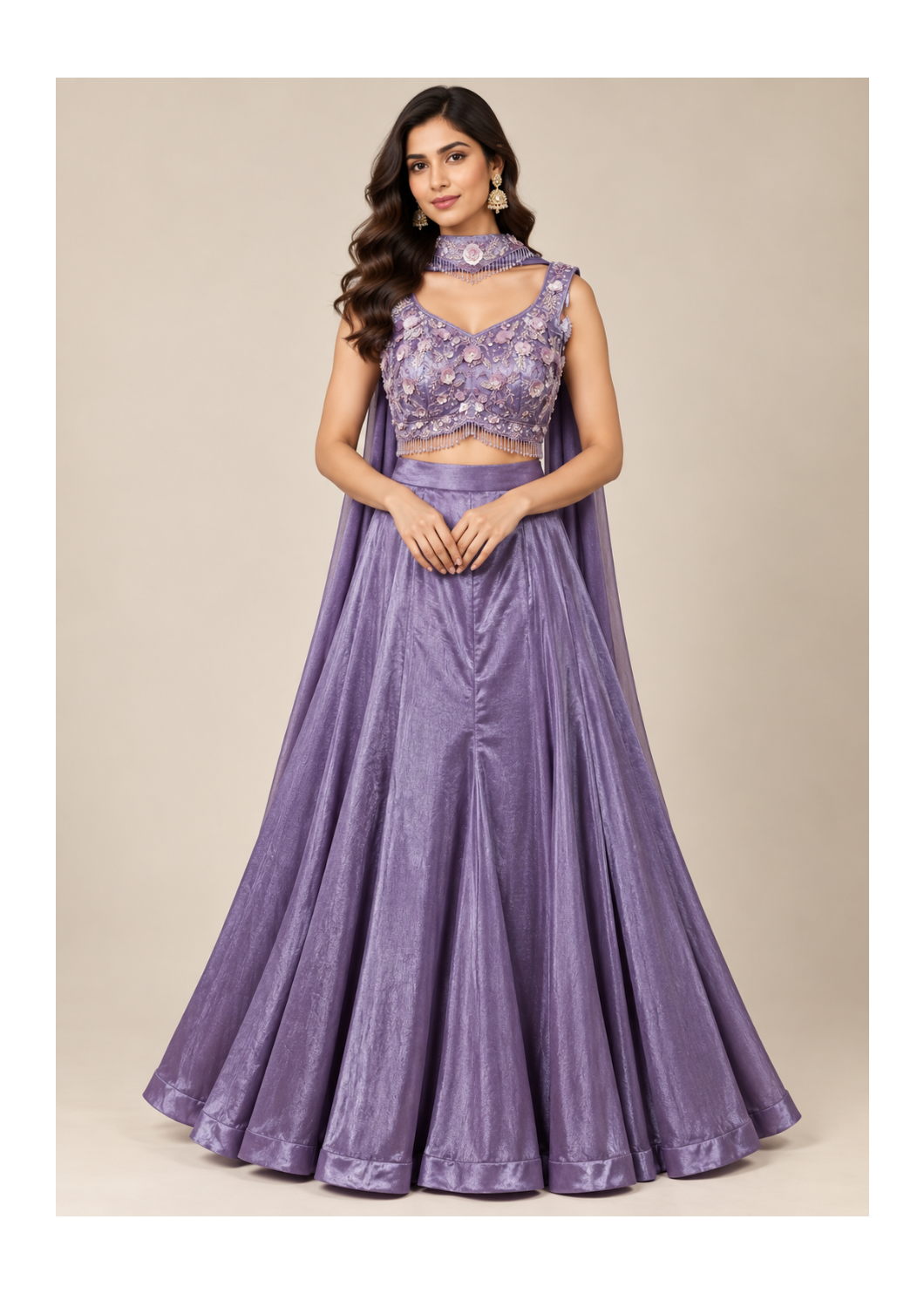 Lavender Floral Embroidered Lehenga Set Main image