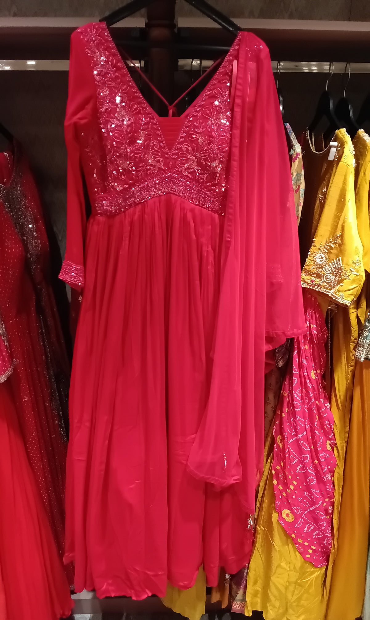 Fuchsia Pink Embroidered Anarkali Gown Set